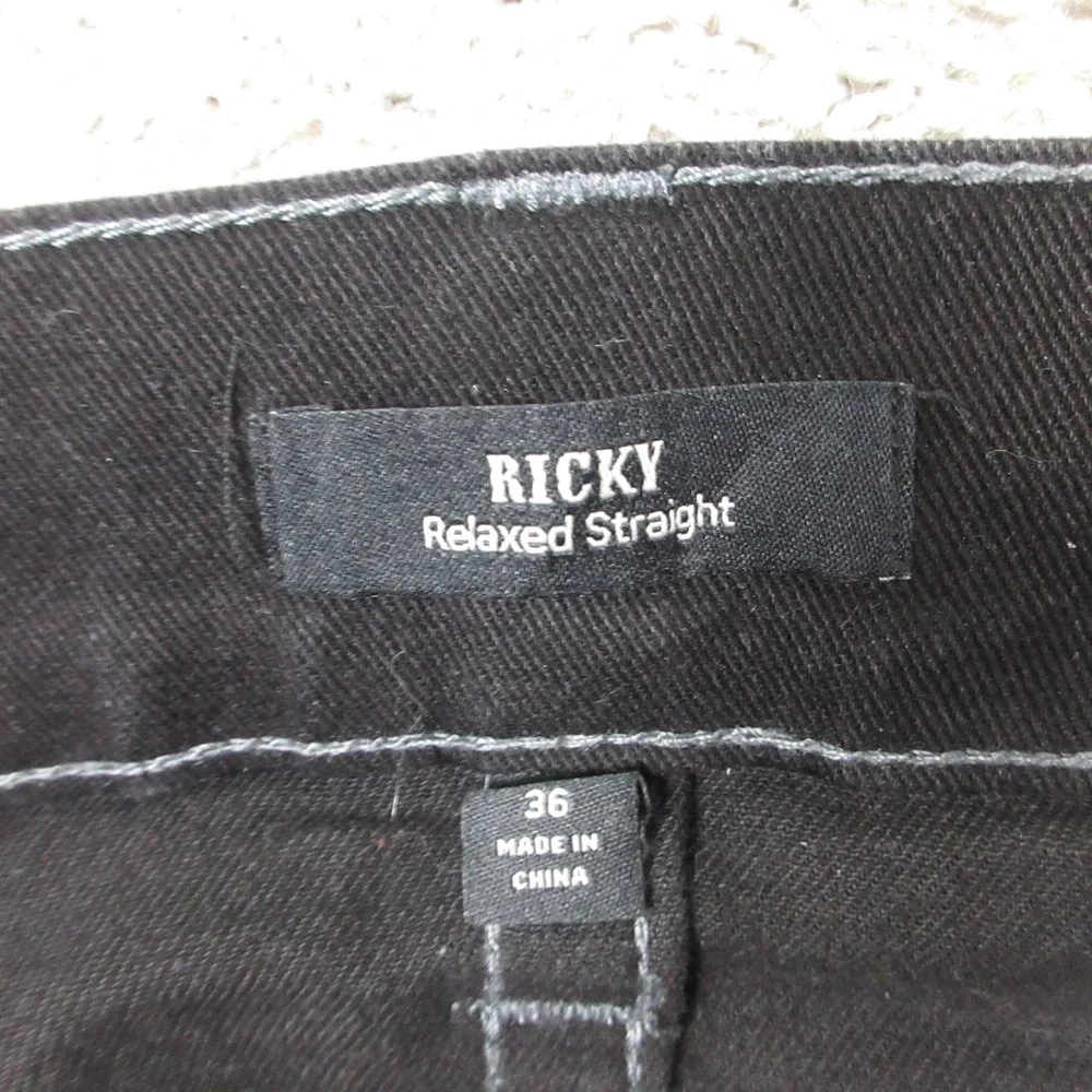 True Religion Jeans Mens 36x31 Black Ricky Relaxed Straight Flap Denim Pants